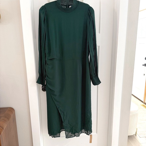 Reformation Dresses & Skirts - Reformation Aude High Neck Midi Dress Forest Green Sleeve Womens 18 NWT Classy
